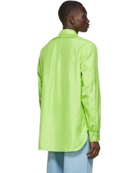 Dries Van Noten Green Crinkled Silk Shirt
