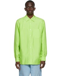 Dries Van Noten Green Crinkled Silk Shirt
