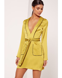 Missguided Silky Plunge Pocket Detail Shirt Dress Chartreuse Green