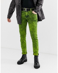 ASOS DESIGN Skinny Jeans In Acid Wash Lime Green