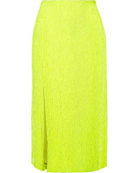 Green-Yellow Slit Sequin Midi Skirt