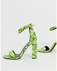 Green-Yellow Snake Leather Heeled Sandals
