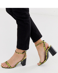 ASOS DESIGN Hong Kong Barely There Block Heeled Sandals In Yellow Snake