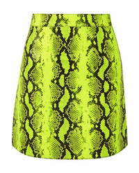 Green-Yellow Snake Leather Mini Skirt