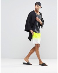 Asos Brand Mid Length Swim Shorts In Neon Yellow Dip Dye