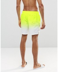 Asos Brand Mid Length Swim Shorts In Neon Yellow Dip Dye