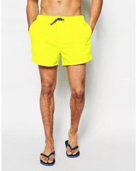 Asos Brand Swim Shorts In Neon Yellow Short Length