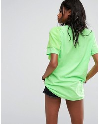 Reclaimed Vintage Inspired Festival T Shirt With Mesh Frill In Neon