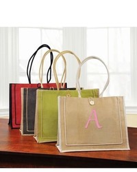 Cathy's Concepts Newport Monogrammed Jute Tote Green