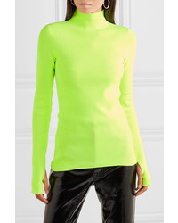 Helmut Lang Neon Ribbed Cotton Turtleneck Sweater