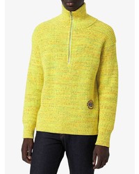 Burberry Rib Knit Wool Cashmere Blend Half Zip Sweater