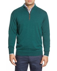 Peter Millar Leather Trim Quarter Zip Pullover Sweater