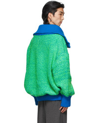 We11done Green Blue Voluminous Pile Zip Up Sweater
