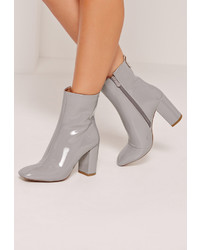 Missguided Patent Heeled Ankle Boots Grey