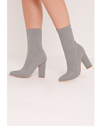 Missguided Pointed Toe Neoprene Heeled Ankle Boots Grey