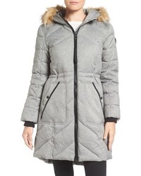 GUESS Quilted Anorak With Faux Fur Trim