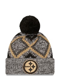 New Era Blackheathered Gray Pittsburgh Ers Grandpa Cuffed Knit Hat With Pom At Nordstrom