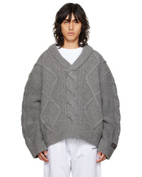 Grey Argyle Cable Sweater