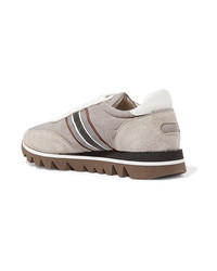Brunello Cucinelli Embellished Voile Suede And Leather Sneakers