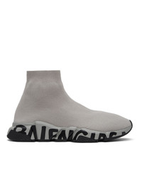 Balenciaga Grey And Black Graffiti Speed Sneakers