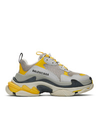 Balenciaga Grey And Yellow Triple S Sneakers