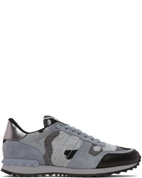 Valentino Garavani Grey Mesh Camouflage Rockrunner Sneakers