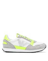 Emporio Armani Neon Trimmed Suede Panel Low Top Trainers