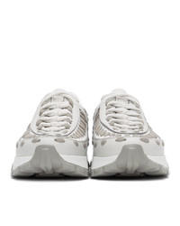 Ermenegildo Zegna White And Grey Claudio Calfskin Sneakers