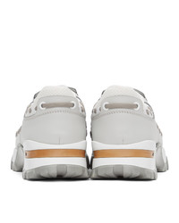 Ermenegildo Zegna White And Grey Claudio Calfskin Sneakers