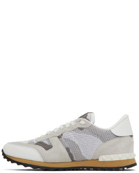Valentino Garavani White Grey Camouflage Rockrunner Sneakers