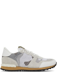 Valentino Garavani White Grey Camouflage Rockrunner Sneakers