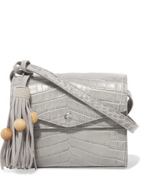 Elizabeth and James Eloise Tasseled Croc Effect Glossed Leather Shoulder Bag Gray