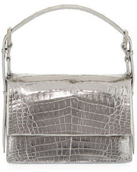 Nancy Gonzalez Mini Flap Crocodile Top Handle Bag Anthracite Mirror
