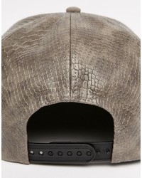 Asos Brand Snapback With Snakeskin Effect And Contrast Peak