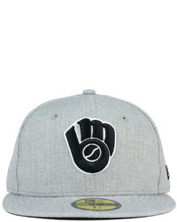 New Era Milwaukee Brewers Heather Black White 59fifty Fitted Cap