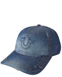 True Religion Brand Jeans Distressed Horseshoe Baseball Cap Blue