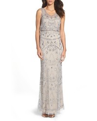 Adrianna Papell Adrianna Pappell Beaded Mesh Blouson Gown