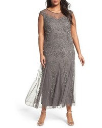 Pisarro Nights Plus Size Illusion Neck Beaded A Line Gown
