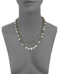 Chan Luu 8 10mm Grey Pearl Beaded Triple Layer Necklace