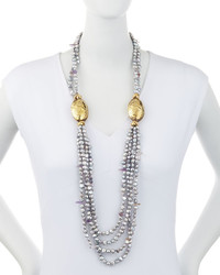 Devon Leigh Layered Freshwater Pearl Amethyst Bronze Beaded Rope Necklace