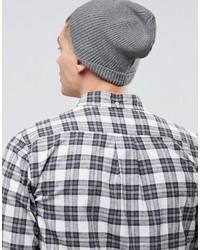 Asos Brand Beanie With Back Turn Up In Gray