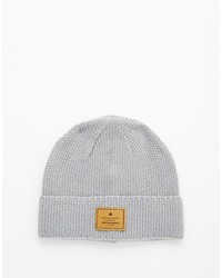 Asos Brand Stitch Detail Beanie With Patch In Gray