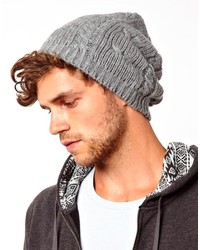 Asos Cable Oversized Beanie In Gray