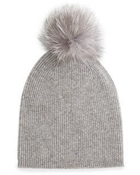 Sofia Cashmere Cashmere Fur Pom Hat Gray
