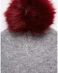 Asos Collection Fine Knit Faux Fur Pom Beanie
