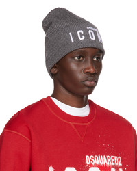 DSQUARED2 Grey Patch Knit Beanie