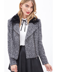 Forever 21 Contemporary Faux Fur Trimmed Boucl Moto Jacket
