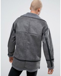 Asos Faux Shearling Biker Jacket In Gray