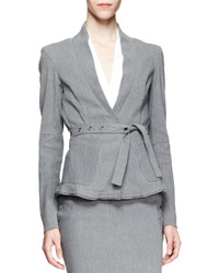 Donna Karan Belted Linen Blend Suiting Jacket Gray
