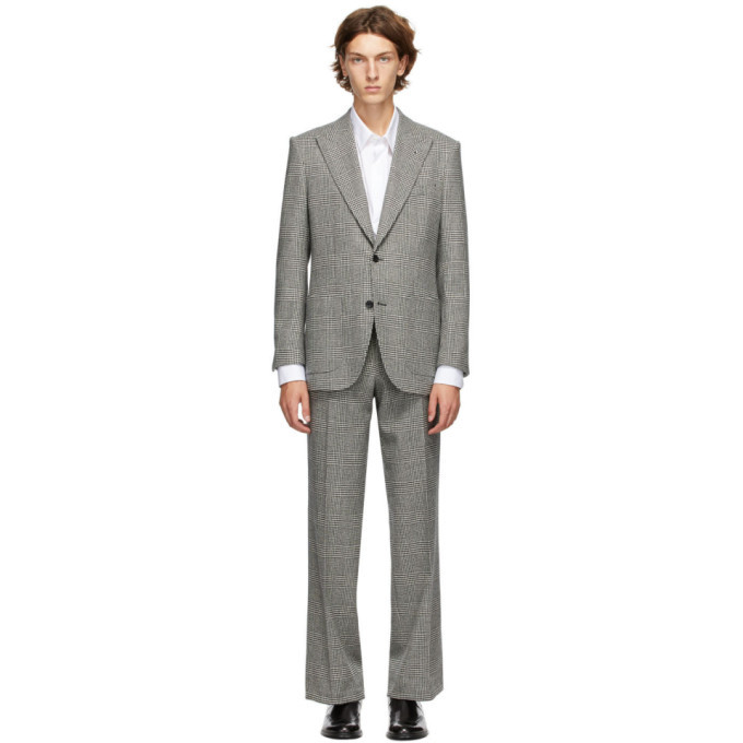 Husbands Black And White Wool Checkered Suit, $2,000 | SSENSE | Lookastic